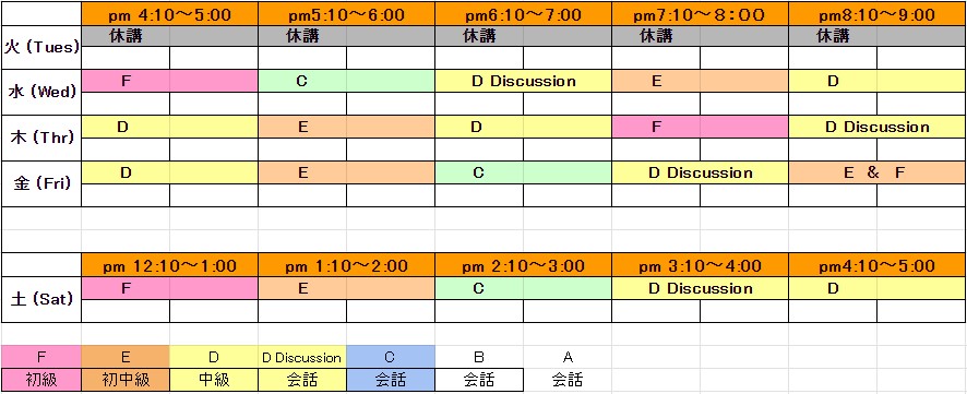 英会話　週間スケジュール