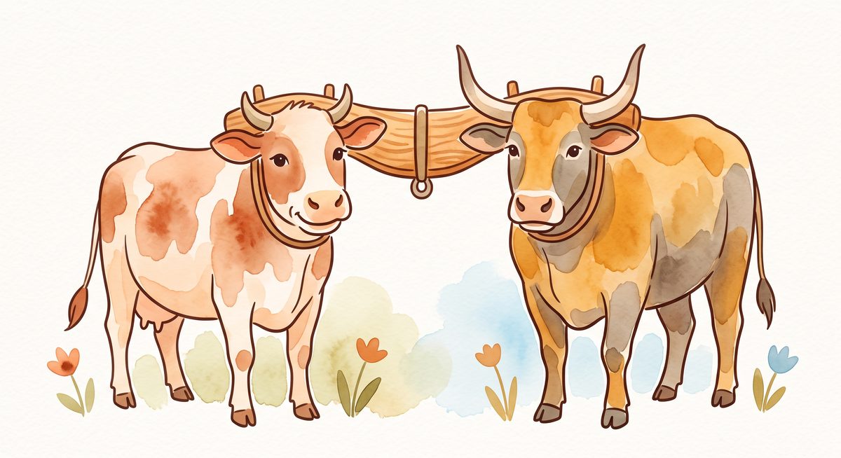 牛車を引く二頭のox（去勢牛）のイラスト